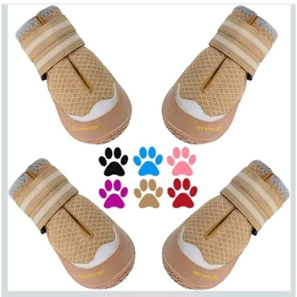 QUMY 4PCS Dog Boots for Large Dogs, Paw Protectors for Hot Pavement (Khaki, 6)